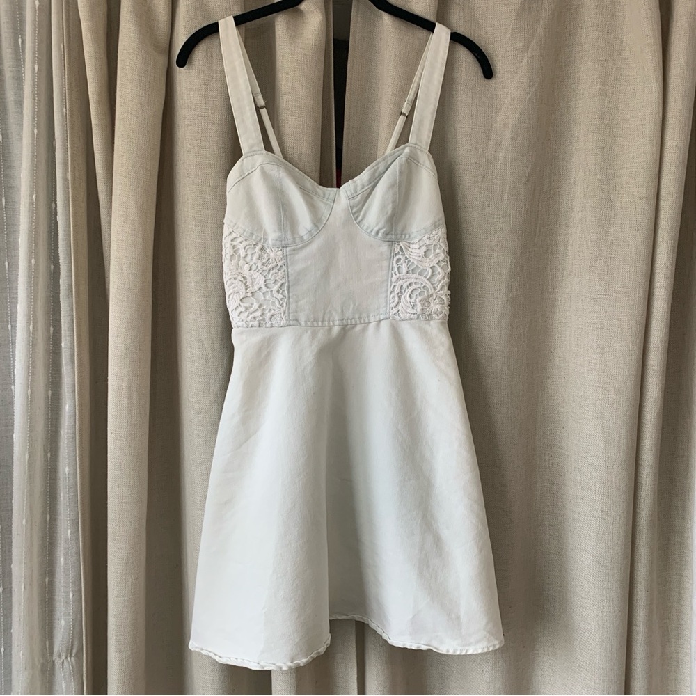 ABERCROMBIE & FITCH WHITE BLUE DENIM MINI DRESS S